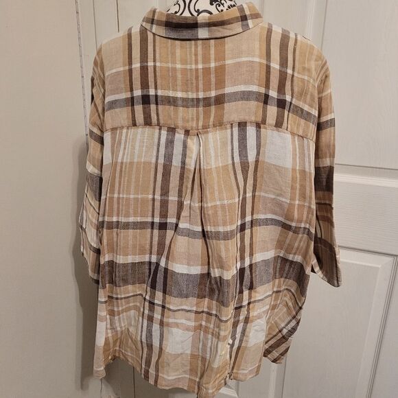 Liz & Me plaid Linen Cotton blend‎ button up shirt - Picture 3 of 5